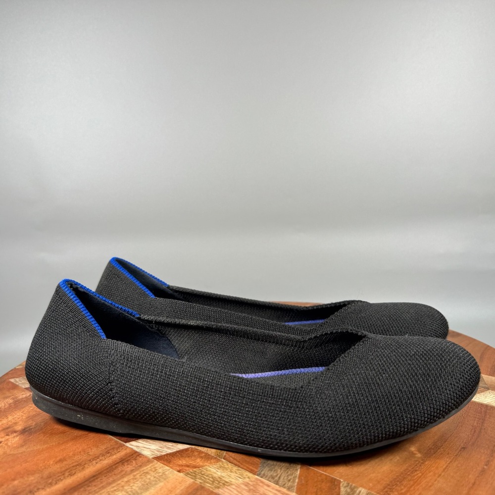 Rothys The Flat Black Solid Round Toe Knit Ballet Flats Womens Size 7